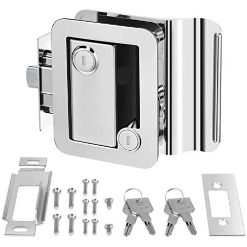 Kohree RV Trailer Camper Entry Door Lock Handle, Polar Chrome RV Door Lock Replacement with Deadbolt and 4 Keys, Upgrade Zinc Alloy Security Kit for Camper, Travel, Horse Trailer, Cargo Hauler
