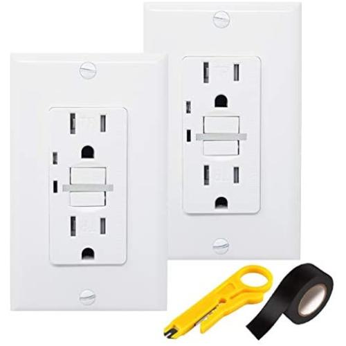 GFCI Outlet with Night Light 15A 120V UL Listed Tamper Resistant Lighted Duplex Receptacle GFI Nightlight LED Guide Light Wall Plates and Screws Included WHITE (2 PACK)