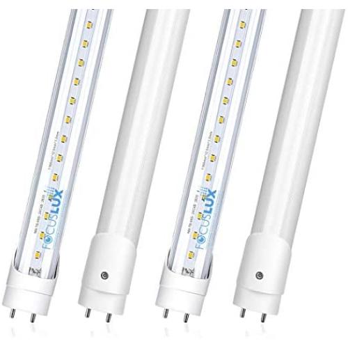 Focuslux 4 Pack T8 T12 LED Bulbs 4 Foot, 18W = 40W Fluorescent, 3200Lm, 4000K, T10 Light Tube, Single or Double Ended Powered, Dual End Ballast Compatible & Bypass , UL, DLC, Clear