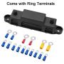 Mofeez Bus Bar -3x1/4” Post, 10x#8 Screw Terminal Power Distribution Block with Ring Terminals（Single-Black）