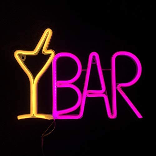 LED Bar Sign Neon Light for Business Remote 8 Modes(Flash) Warm White Cocktail Glass & Pink BAR Light Up Letter Beer Sign USB Wall Art Décor for Pub, Bistro, Party,Man Cave,Home,Basement(ABARNBF8M)