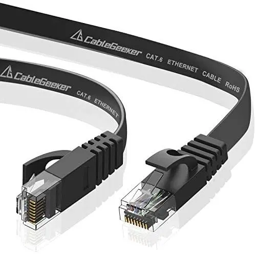 Cat 6 Ethernet Cable 15ft (at a Cat5e Price but Higher Bandwidth) Flat Internet Network Cable - Cat6 Ethernet Patch Cable Short - Cat6 Computer Cable with Snagless RJ45 Connectors - Black