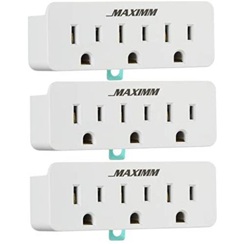 Maximm (3-Pack) 3 Outlet Grounding Adapter With Grounding Plug White, Turn 2-Prong Outlet To 3-Wire Grounding Outlets, ETL Listed