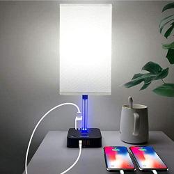 COZOO 3 Way Dimmable Touch Bedside Table Lamp with 3 USB Charging Ports and 2 Outlets Power Strip,Black Charger Base with White Fabric Shade,LED Light for Bedroom/Nightstand/Living Room