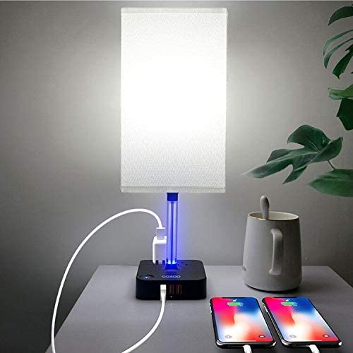 COZOO 3 Way Dimmable Touch Bedside Table Lamp with 3 USB Charging Ports and 2 Outlets Power Strip,Black Charger Base with White Fabric Shade,LED Light for Bedroom/Nightstand/Living Room