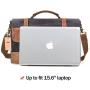 Mens Messenger Bag 15.6 Inch Waterproof Vintage Genuine Leather Waxed Canvas Briefcase Large Satchel Shoulder Bag Rugged Leather Computer Laptop Bag Grey
