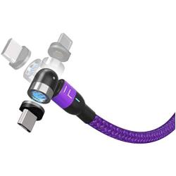 FIELUX Quick 360°+180° Rotation Magnetic Charging Cable Compatible with Micro, Type-C Charging Port Smartphones and i-Product Devices 3 in 1 (3.3 ft, Purple)