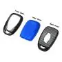 TANGSEN Key Fob Case for CHEVROLET Chevy BLAZER CAMARO CRUZE EQUINOX MALIBU SONIC TRAVERSE TRAX 5 Button Keyless Entry Remote Black Carbon Fiber Pattern ABS Blue Silicone Cover