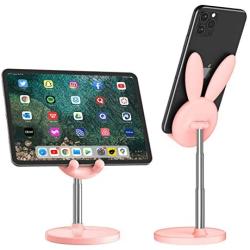 Cell Phone Stand,Angle Height Adjustable Nediea Cell Phone Stand for Desk,Cute Rabbit Phone Holder Stand for Desk, Compatible with All Mobile Phones,iPhone,Samsung,Pixel,iPad,Tablet(4-10in) (Pink)