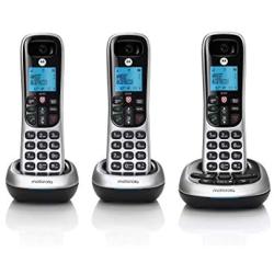 Motorola CD4013 DECT 6.0 Cordless Phones with Digital Answering Machine and Call Block (3-Pack) Bundle with Blucoil 10-FT 1 Gbps Cat5e Cable, and Reusable Cable Ties (5-Pack)