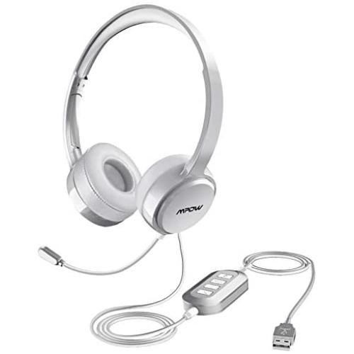 Mpow 071 USB Headset/ 3.5mm Computer Headset with Microphone Noise Cancelling, Lightweight PC Headset Wired Headphones, Business Headset for Skype, Webinar, Cell Phone, Call Center