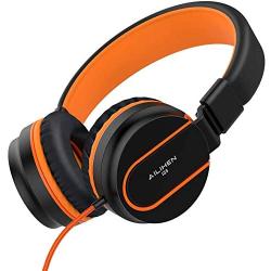 AILIHEN I35 Kid Headphones with Microphone Volume Limited 85dB Children Girls Boys Teen Lightweight Foldable Wired Headset for School Online Course Chromebook Cellphones Tablets (Black/Orange)