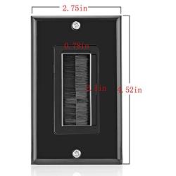 Mxtechnic Brush Wall Plate Decora Style, Cable Pass Through Insert for Wires, Single Gang Cable Access Strap, Wall Socket for HDTV, HDMI, Wall Cables Brush Plate (1Plate, Single Gang Black)