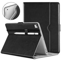 DTTO New iPad 9.7 Inch 5th/6th Generation 2018/2017 Case with Apple Pencil Holder, Premium Leather Folio Stand Cover Case for Apple iPad 9.7 inch, Also Fit iPad Pro 9.7/Air 2/Air - Black(Grey Lining)