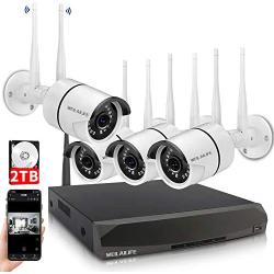 Security Camera System Wireless,8 Channel Home Outdoor Wireless Surveillance Camera System and 4Pcs 1080P WiFi Security Weatherproof IP Camera with Night Vision,Remote View,2TB Hard Drive