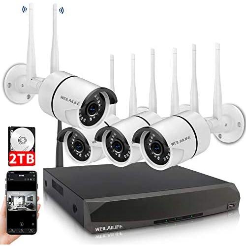 Security Camera System Wireless,8 Channel Home Outdoor Wireless Surveillance Camera System and 4Pcs 1080P WiFi Security Weatherproof IP Camera with Night Vision,Remote View,2TB Hard Drive