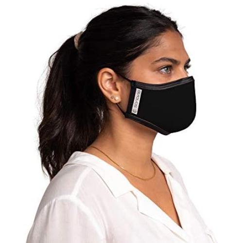 SonoMask for Women (Ear Loop, Black) Nose Clip Inside Wire Reusable Dual Layer Face Masks, by Sonovia Made in Israel