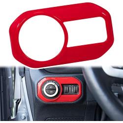 Headlight Lamp Switch Trim Cover Button Decoration Interior Accessories for 2018-2021 Jeep Wrangler JL JLU & Gladiator JT (Red)
