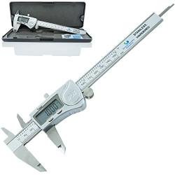 Digital Vernier Caliper IP54 Made of Hardened Stainless Steel by PQS Large LCD Screen-6''/150mm-Auto Off Provides Precision Measurement in Inches and Metric Easy to Read and Use