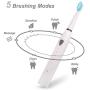 Rechargeable Electric Sonic Toothbrush for Adults with 5 Modes 2 Mins Timer and 4 Toothheads (White)