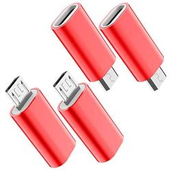 USB C to Micro USB Adapter, (4-Pack) Type C Female to Micro USB Male Convert Connector Support Charge & Data Sync Compatible with Samsung Galaxy S7/S7 Edge, Nexus 5/6 and Micro USB Devices (Red)