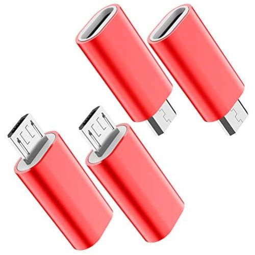 USB C to Micro USB Adapter, (4-Pack) Type C Female to Micro USB Male Convert Connector Support Charge & Data Sync Compatible with Samsung Galaxy S7/S7 Edge, Nexus 5/6 and Micro USB Devices (Red)