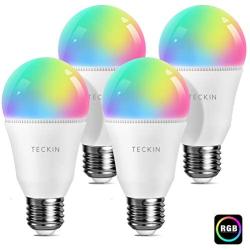 TECKIN LED Smart Bulb Alexa Light Bulbs, RGB Dimmable Multicolor Bulbs E27 A19 60W Equivalent, Compatible with Alexa, Google Home and IFTTT, Cold and Warm Light 2800K-6000K, Wifi Control Bulb (4 Packs