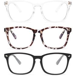 Gaoye 3-Pack Blue Light Blocking Glasses, Fashion Square Fake Nerd Eyewear Anti UV Ray Computer Gaming Eyeglasses Women/Men