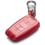 Vitodeco Genuine Leather Remote Key Fob Case Cover Protector with Key Chain for 2019 Toyota Corolla Hatchback, Avalon, Camry, Prius, C-HR (3 Buttons, Red)