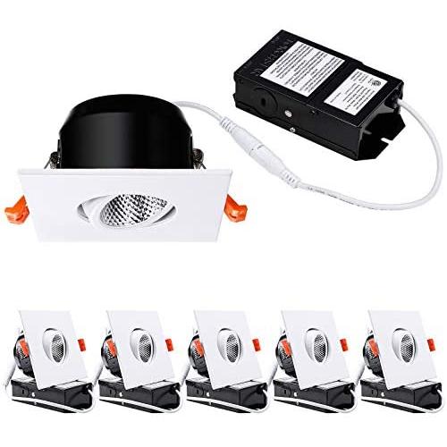 TORCHSTAR 3 Inch Gimbal LED Recessed Lighting with Square Trim, Dimmable Downlight with J-Box, 7W (50W Eqv.), CRI 90+, 2700K Soft White, ETL/Energy Star/JA8/T24 Certified, White, Pack of 6