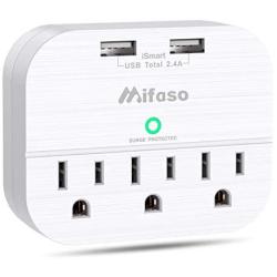 3 Outlet Surge Protector, Multi Plug Outlet Extender with 2 USB Wall Charger (Smart 2.4 A), Outlet Wall Adapter Power Strip for Travel Home, School, Office - 490Joules White