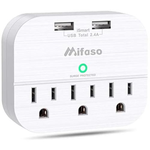 3 Outlet Surge Protector, Multi Plug Outlet Extender with 2 USB Wall Charger (Smart 2.4 A), Outlet Wall Adapter Power Strip for Travel Home, School, Office - 490Joules White