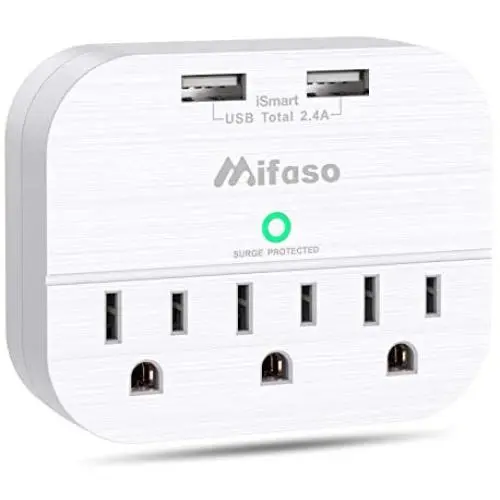 3 Outlet Surge Protector, Multi Plug Outlet Extender with 2 USB Wall Charger (Smart 2.4 A), Outlet Wall Adapter Power Strip for Travel Home, School, Office - 490Joules White