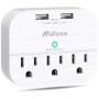 3 Outlet Surge Protector, Multi Plug Outlet Extender with 2 USB Wall Charger (Smart 2.4 A), Outlet Wall Adapter Power Strip for Travel Home, School, Office - 490Joules White