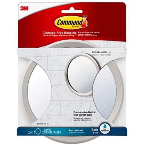 Command Bath Mirror, Satin Nickel, 1-Mirror, 2-Sets of Medium Water-Resistant Strips (BATH35-SN-ES), Organize Damage-Free