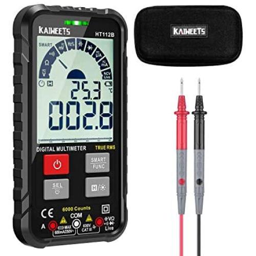 KAIWEETS Digital Multimeter Auto-Ranging 6000 Counts TRMS Ultra-Portable Multimeter Tester Frequency Counter Voltmeter/Ohmmeter/Capacitance Meters, Measures Voltage Current Resistance Continuity