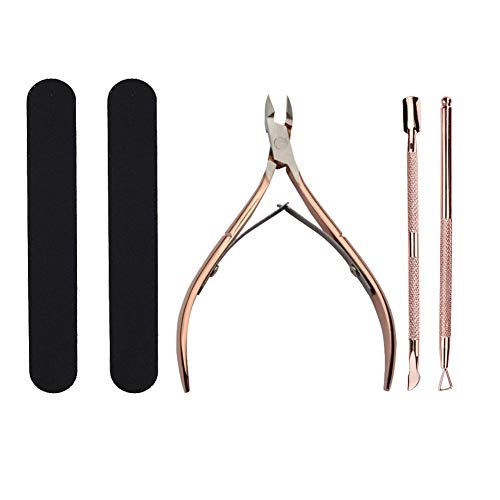 Mea Tira 4-IN-1 Multi-functional Manicure AMD Pedicure Tool,Cuticle Trimmer withCuticle Pusher,Salon Ievel Cuticle RemoverCuticle Nippers,Professional Stainless SteelCuticle Cutter (Rose Gold)
