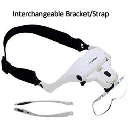 TMANGO Head Mount Magnifier with Lights, Magnifying Headset Glasses for Close Up Work, Watch, Cross-Stitch, Jewelry, Embroidery, Arts & Crafts or Reading Aid with Headband