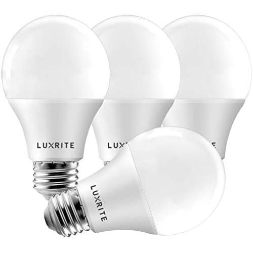 Luxrite A19 LED Light Bulb 60W Equivalent, 3000K Warm White Dimmable, 800 Lumens, Standard LED Bulb 9W, E26 Base, Energy Star, Enclosed Fixture Rated, Perfect for Lamps and Home Lighting (4 Pack)