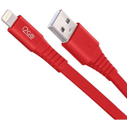 i2GO Lightning Flat Cable (4ft), iPhone Charger MFi Certified for iPhone 12/12 Pro/ 12 Pro Max/ 12 Mini/ 11 Pro Max/ 11 Pro/ 11/ X/ 8 Plus/ 8/7/ 7 Plus/iPad and More - Red