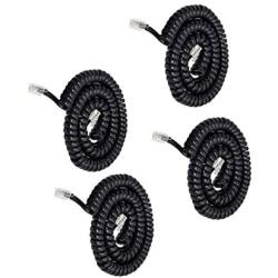 Telephone Phone Handset Cable Cord,Uvital Coiled Length 0.72 to 6 Feet Uncoiled Landline Phone Handset Cable Cord RJ9/RJ10/RJ22 4P4C(Black,4 PCS)