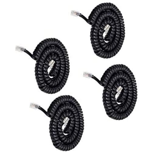 Telephone Phone Handset Cable Cord,Uvital Coiled Length 0.72 to 6 Feet Uncoiled Landline Phone Handset Cable Cord RJ9/RJ10/RJ22 4P4C(Black,4 PCS)