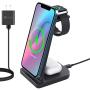 3 in 1 Wireless Charging Station, Phone Wireless Charger Stand Watch Charger Stand Compatible with iPhone 12 11 Pro Pro Max X XR XS 8 Samsung Galaxy S20+ S10 S9 iWatch 6/5/4/3/2 Airpods 2/Pro (Black)