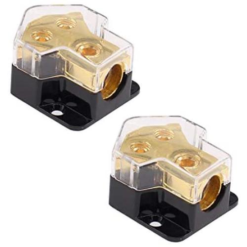 XtremeAmazing 0/2/4 Gauge in 4/8/10 Gauge Out Amp 2 Way Outputs Power Distribution Block Fuse Holder for Car Audio Splitter Pack of 2