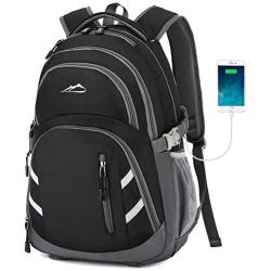 Backpack Bookbag for School College Student Business Travel with USB Charging Port Fit Laptop Up to 15.6 Inch Luggage Chest Straps Night Light Reflective (Black)