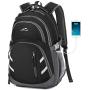 Backpack Bookbag for School College Student Business Travel with USB Charging Port Fit Laptop Up to 15.6 Inch Luggage Chest Straps Night Light Reflective (Black)