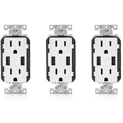 Leviton T5632-3BW 15-Amp USB Charger/Tamper Resistant Duplex Receptacle Pack of 3, White