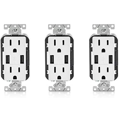 Leviton T5632-3BW 15-Amp USB Charger/Tamper Resistant Duplex Receptacle Pack of 3, White