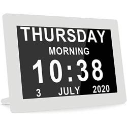 Digital Alarm Clock Wall Bedroom Calendar, 16 Reminders 5 Custom Alarms, Memory Loss Elderly Seniors Dementia Sufferers Alzheimers Vision Impaired Children - White