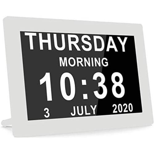Digital Alarm Clock Wall Bedroom Calendar, 16 Reminders 5 Custom Alarms, Memory Loss Elderly Seniors Dementia Sufferers Alzheimers Vision Impaired Children - White